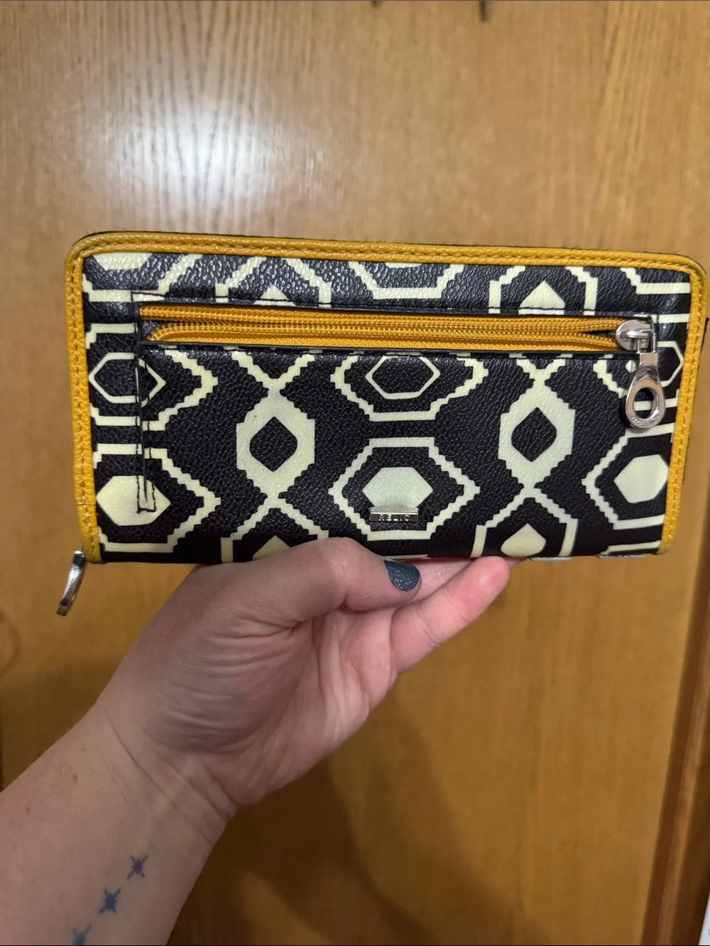Blue Elephant Zip Wallet with Geometric Print - Picture 2 of 5